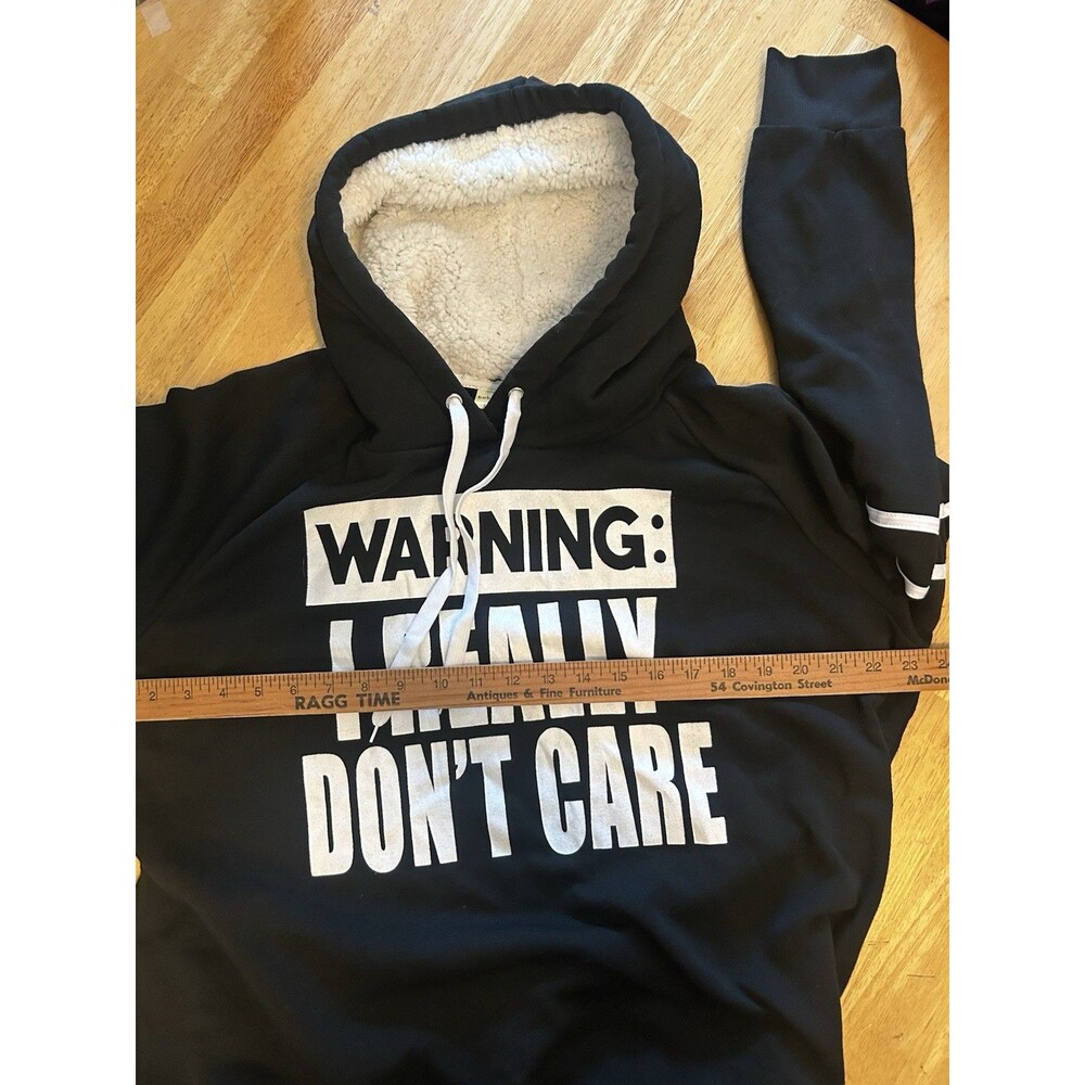 Bobbie Brooks 1X Warning I Really Don’t Care Sherpa Hoodie Black Plus Size Plush - Picture 9 of 16